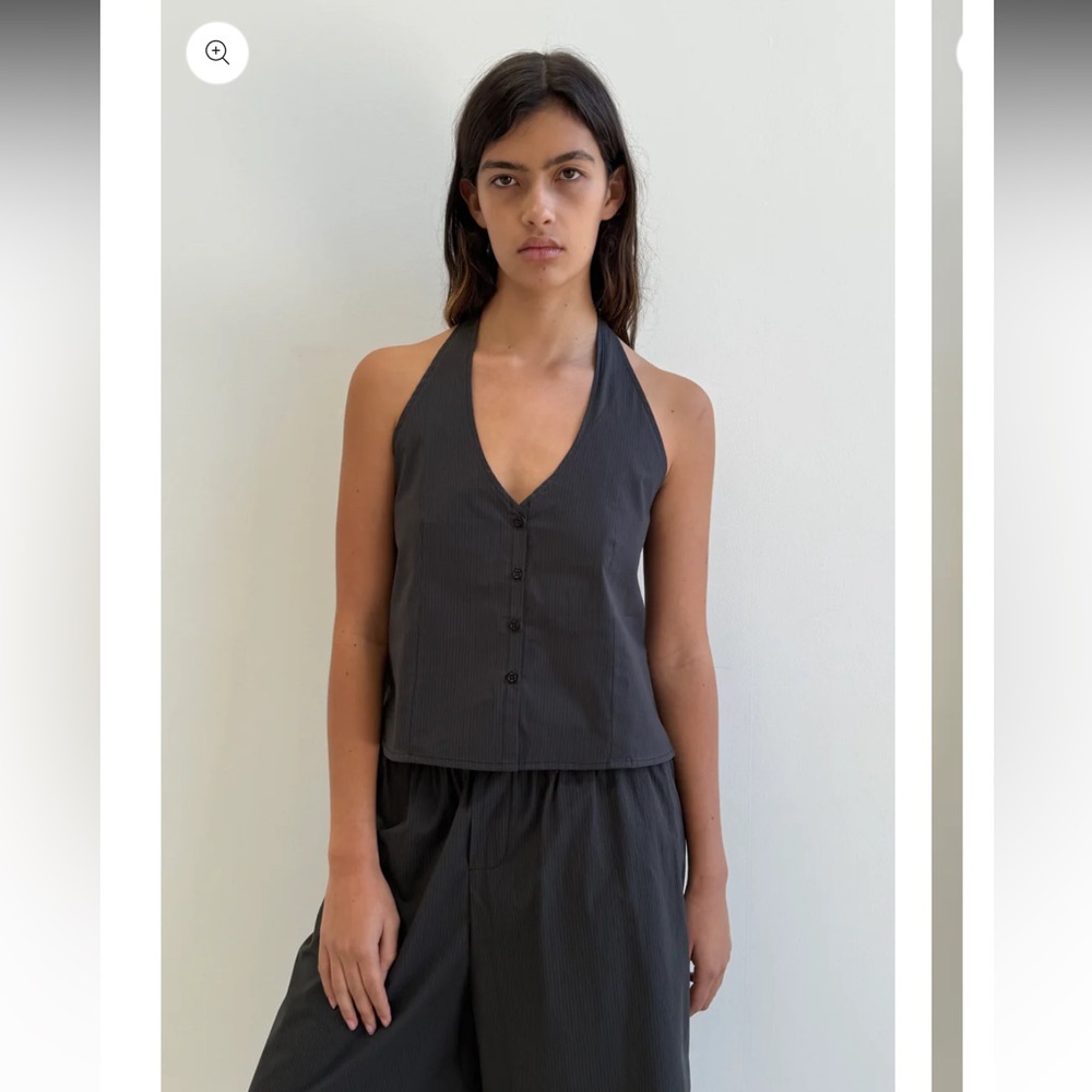 Deiji studios waist halter top in black stripe size XS